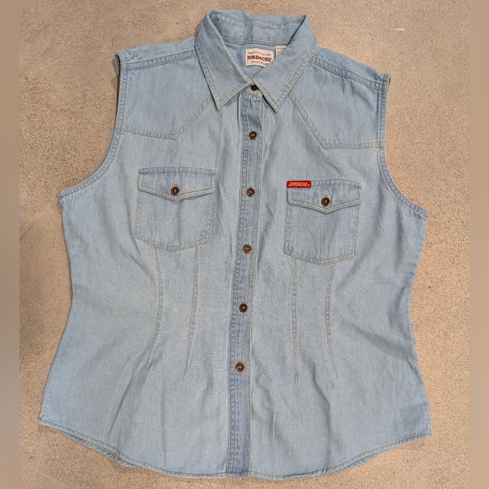 Jordache Light Blue Sleeveless Denim Shirt